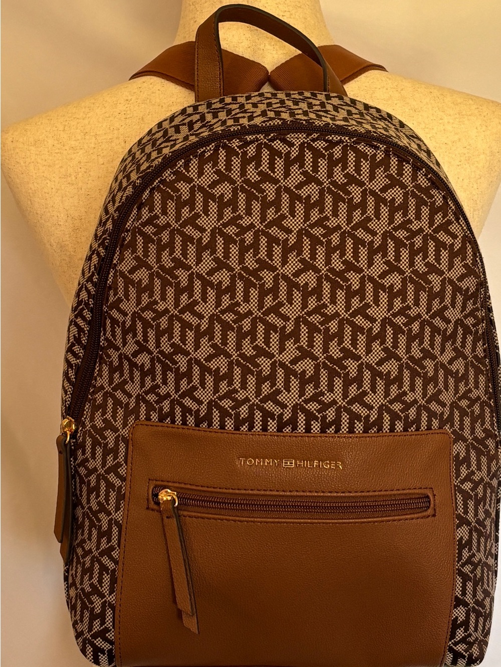 Tommy Hilfiger Brown/Beige Logo Print Small Casual Women’s Backpack